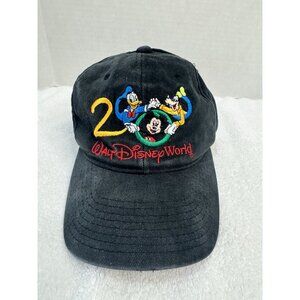 Vintage Walt Disney World 2000 Black Adjustable Hat VTG Mickey Donald Duck Goofy